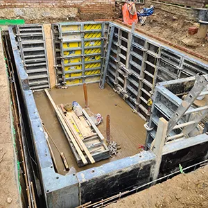 A construction site is being constructed with concrete.